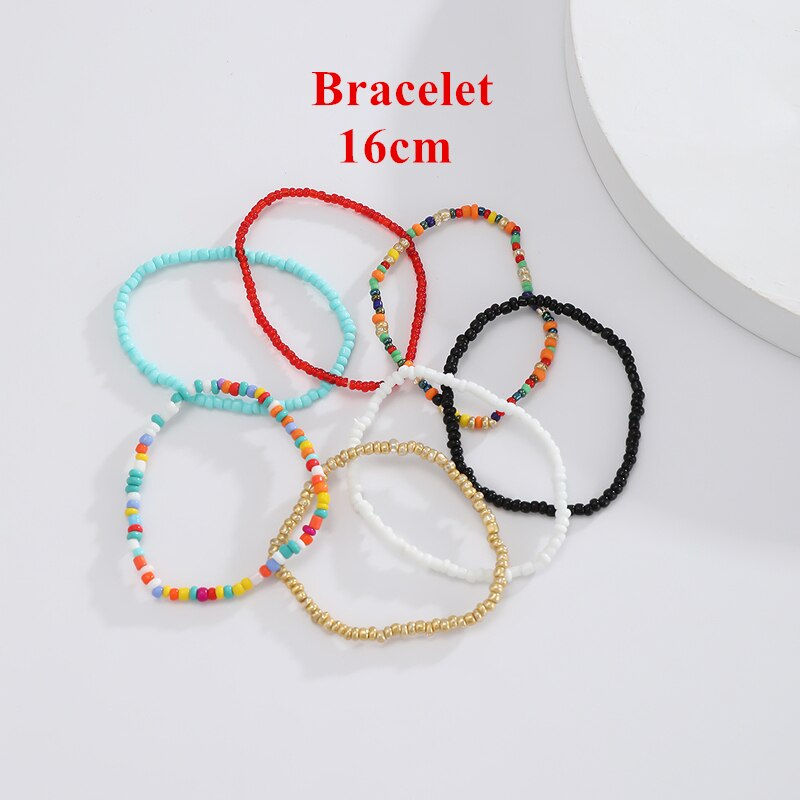 HangZhi 2022 7pcs/set Boho Colorful Resin Seeds Beads Necklaces Clavicle Choker Collars for Women Party Jewelry Fashion