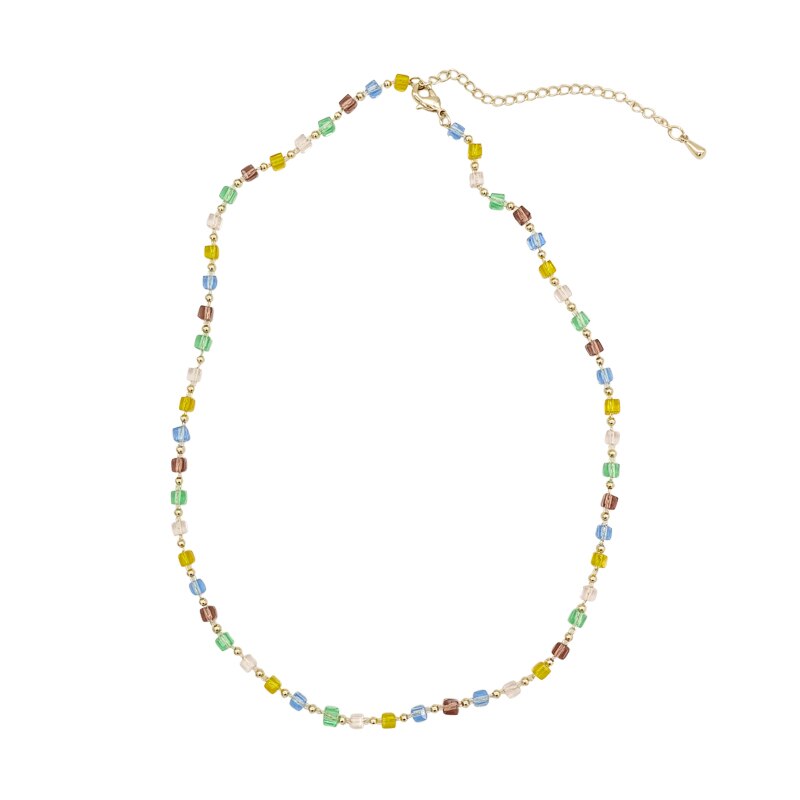 HangZhi 2021 Japan Korea Colorful Small Transparent Crystal Square Beaded Necklace Short Choker for Women Holiday Jewelry