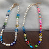HangZhi 2021 Colorful Devil Eye Glaze Soft Pottery Pearl Resin Choker Necklace for Women Girls Party Jewelry