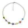 HangZhi 2021 Colorful Enamel Daisy Flower Beads Pearl Necklace Stacking Choker Necklace for Women Girls Boho Jewelry