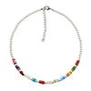 HangZhi 2021 Colorful Enamel Daisy Flower Beads Pearl Necklace Stacking Choker Necklace for Women Girls Boho Jewelry