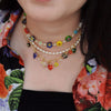HangZhi 2021 Colorful Enamel Daisy Flower Beads Pearl Necklace Stacking Choker Necklace for Women Girls Boho Jewelry