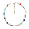 HangZhi 2021 Colorful Enamel Daisy Flower Beads Pearl Necklace Stacking Choker Necklace for Women Girls Boho Jewelry