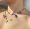 HangZhi 2021 Colorful Enamel Daisy Flower Beads Pearl Necklace Stacking Choker Necklace for Women Girls Boho Jewelry