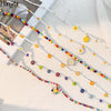 HangZhi 2022 Colorful Glazed Bohemia Simple Flowers Smiley  Little Daisy Pendant Beaded Necklace for Women Party Jewellery