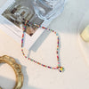 HangZhi 2022 Colorful Glazed Bohemia Simple Flowers Smiley  Little Daisy Pendant Beaded Necklace for Women Party Jewellery