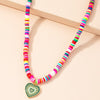HangZhi 2022 Colorful Glazed Heart Pendant Necklace for Women Simple Jewelry Summer Vacation Pink Soft Pottery Necklace