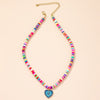 HangZhi 2022 Colorful Glazed Heart Pendant Necklace for Women Simple Jewelry Summer Vacation Pink Soft Pottery Necklace