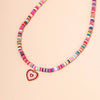 HangZhi 2022 Colorful Glazed Heart Pendant Necklace for Women Simple Jewelry Summer Vacation Pink Soft Pottery Necklace