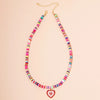 HangZhi 2022 Colorful Glazed Heart Pendant Necklace for Women Simple Jewelry Summer Vacation Pink Soft Pottery Necklace