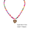 HangZhi 2022 Colorful Glazed Heart Pendant Necklace for Women Simple Jewelry Summer Vacation Pink Soft Pottery Necklace