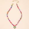 HangZhi 2022 Colorful Glazed Heart Pendant Necklace for Women Simple Jewelry Summer Vacation Pink Soft Pottery Necklace