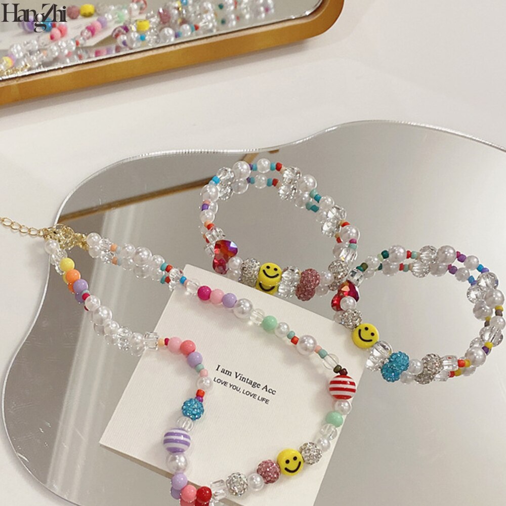 HangZhi 2021 Korean Colorful Rhinestones Transparent Acrylic Resin Round Beaded Necklace Choker Party Jewelry for Women