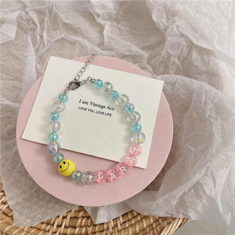 HangZhi 2021 Korean Colorful Rhinestones Transparent Acrylic Resin Round Beaded Necklace Choker Party Jewelry for Women