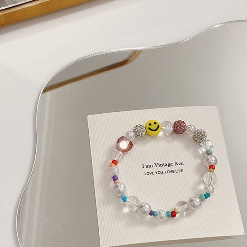 HangZhi 2021 Korean Colorful Rhinestones Transparent Acrylic Resin Round Beaded Necklace Choker Party Jewelry for Women