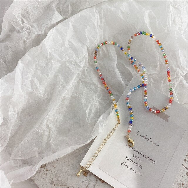 HangZhi 2022 Korean Sweet Colorful Acrylic Flower Little Daisy Pendant Bohemia Beaded Necklace for Women Party Jewellery