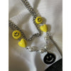 HangZhi 2021 Yellow Smiley Heart Silver Color Hollow Pendant Double Layer Silver Color Link Chain Pearl Necklace Jewelry