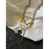 HangZhi 2021 Yellow Smiley Heart Silver Color Hollow Pendant Double Layer Silver Color Link Chain Pearl Necklace Jewelry
