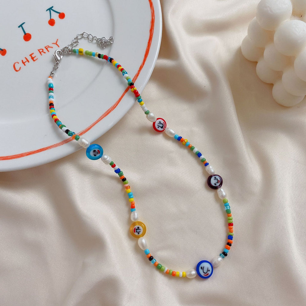 HangZhi Colorful Glaze Daisy Flower Freshwater Pearl Resin Beads Y2K Clavicle Necklace 2021 for Women Girl Jewelry