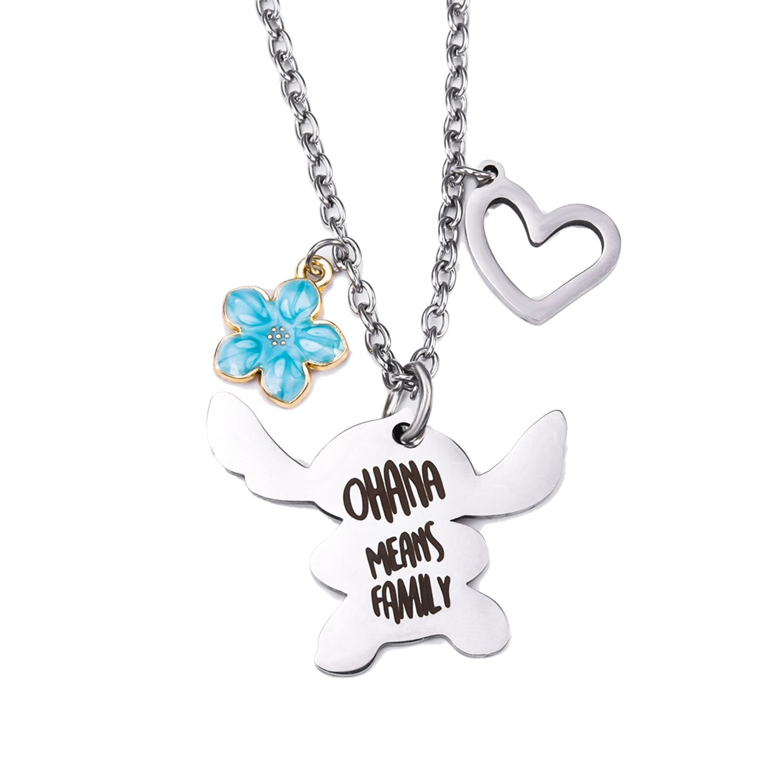 Hanreshe Cartoon Stitch Necklace Ohana Means Family Stainless Steel Pendant Necklace Crystal Classic Jewelry Gifts for Boys Girl