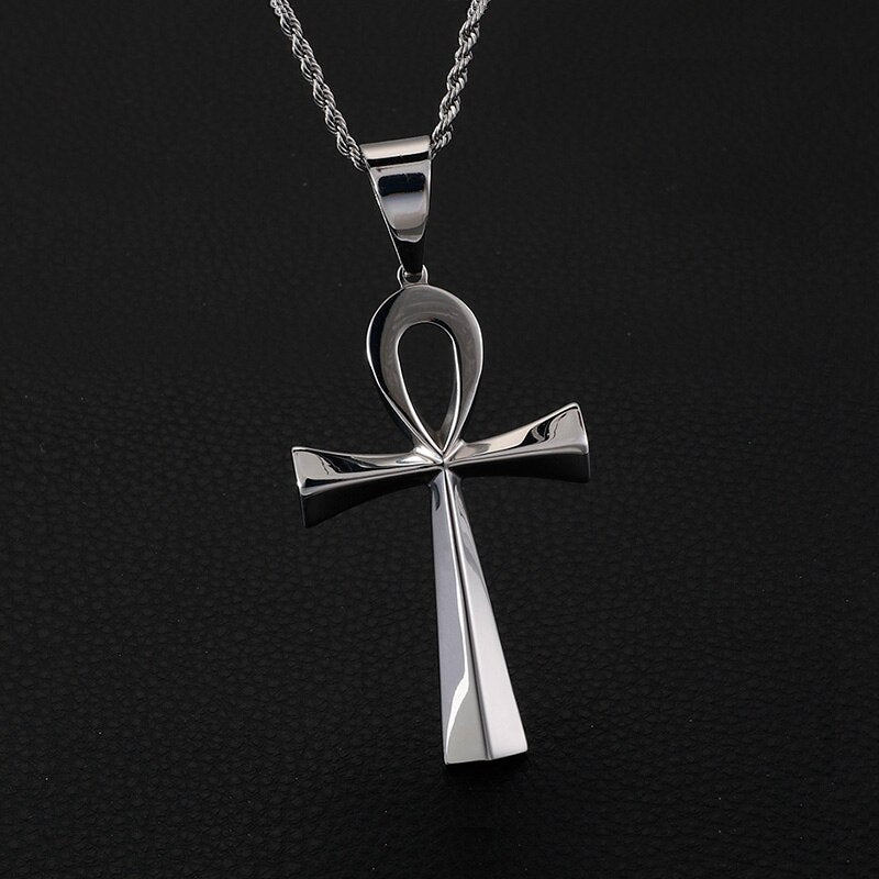 HaoYi Egypt Cruz Necklace For Men Symbol of life Charms Vintage Geometric Pendant Stainless Steel Jewelry