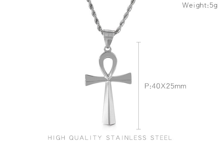 HaoYi Egypt Cruz Necklace For Men Symbol of life Charms Vintage Geometric Pendant Stainless Steel Jewelry