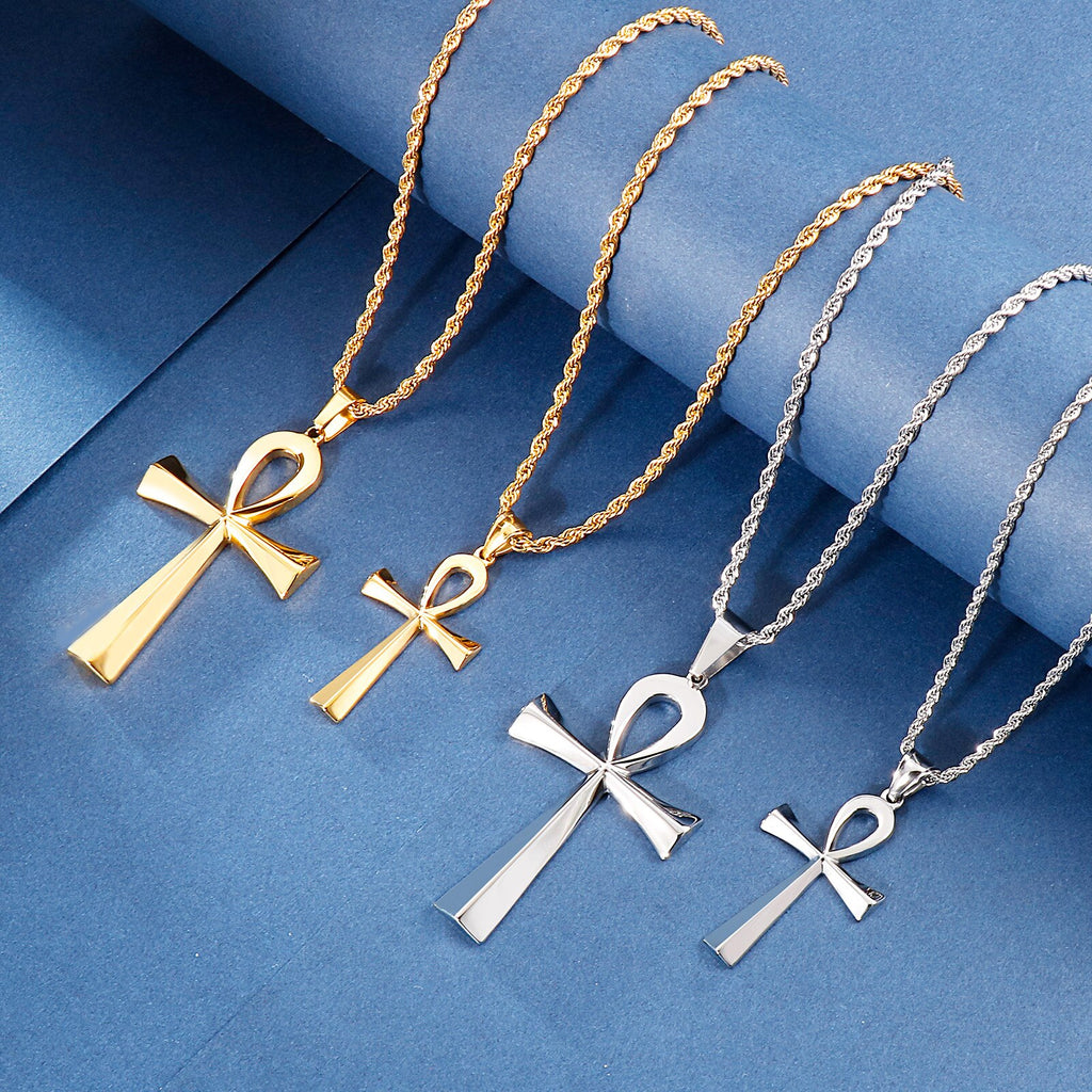 HaoYi Egypt Cruz Necklace For Men Symbol of life Charms Vintage Geometric Pendant Stainless Steel Jewelry