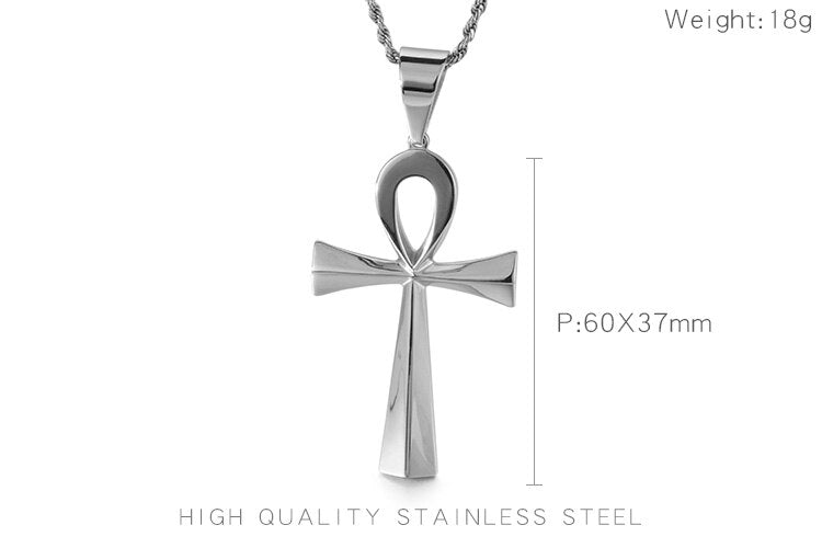 HaoYi Egypt Cruz Necklace For Men Symbol of life Charms Vintage Geometric Pendant Stainless Steel Jewelry