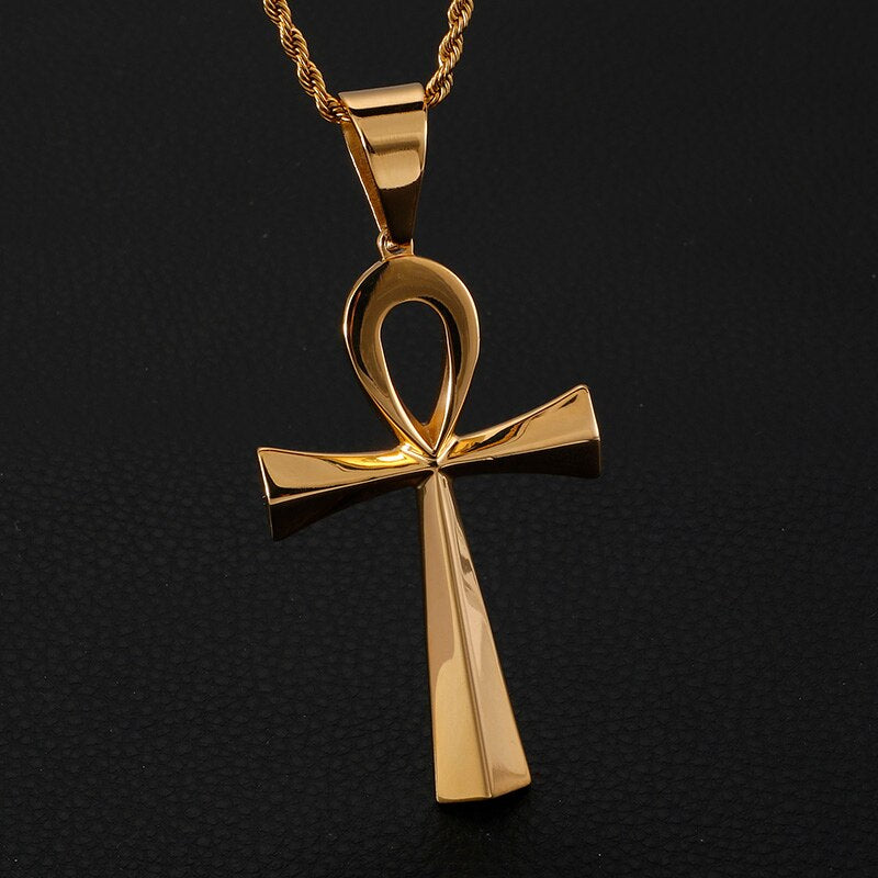 HaoYi Egypt Cruz Necklace For Men Symbol of life Charms Vintage Geometric Pendant Stainless Steel Jewelry
