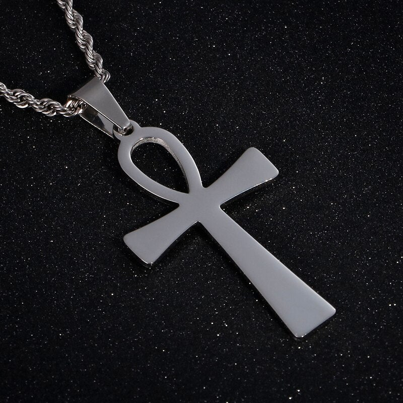 HaoYi Egyptian Cruz Pendant Necklace Symbolizes Life Charm Classic Men's Stainless Steel Jewelry
