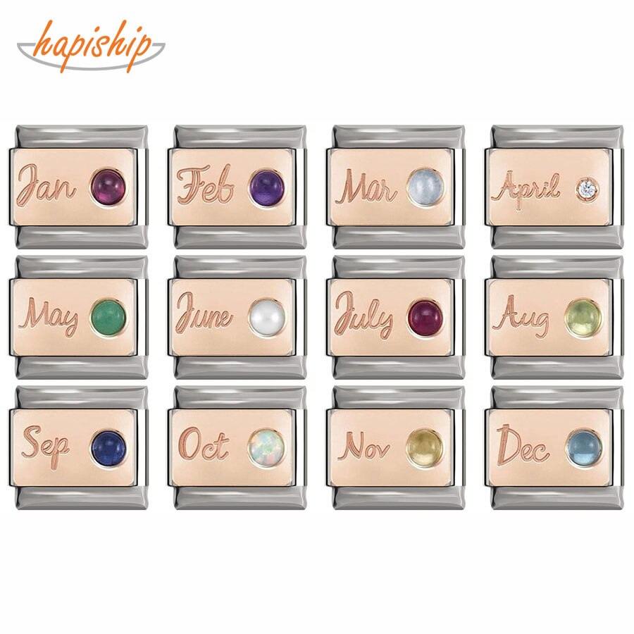 Hapiship 2021  Original Daisy  Rose 12 Month Charm Links Fit 9mm Bracelet Stainless Steel Jewelry DIY Making DJ253