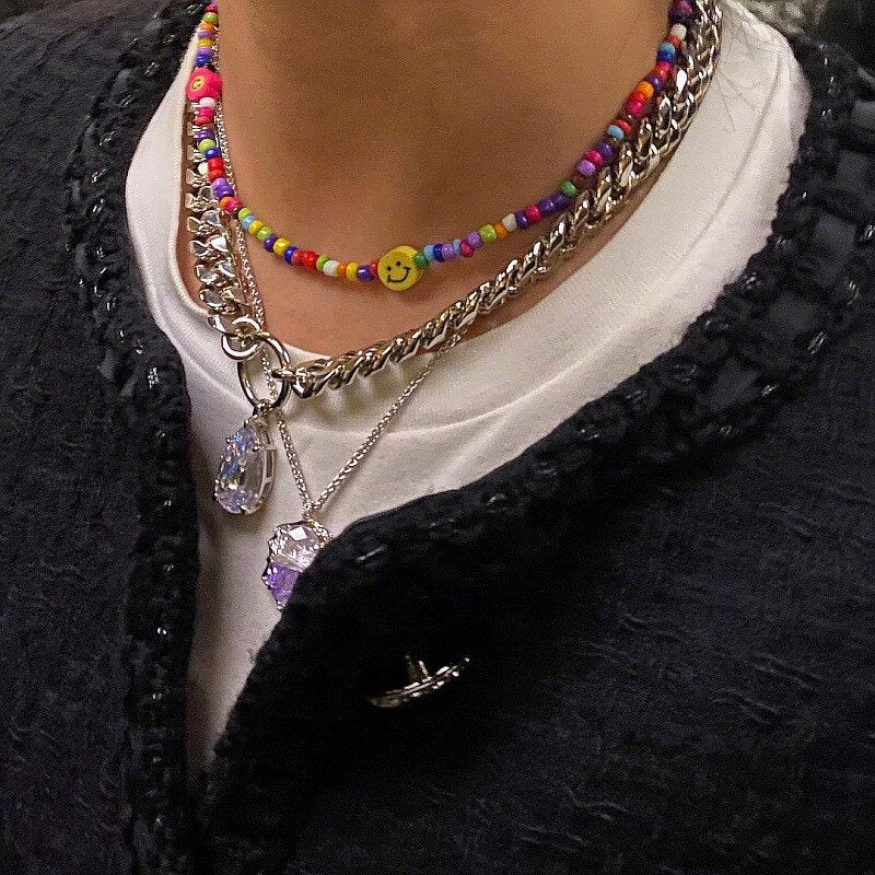 Happy smile face bead choker necklace for women colorful beads bohemia summer necklace outer banks  items