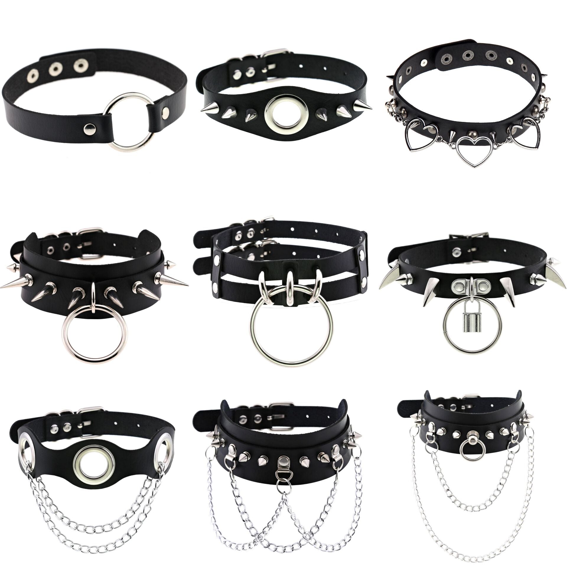 Harajuku Black Goth PU Leather Choker Necklace For Women Emo Punk Hollow Heart Rivet Spike Necklaces Festival Party Men Jewelry