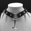 Choker Goth Satan Inverted Peter's Cross Necklace Stainless Steel PU Leather Cosplay Anime Necklaces Jewelry Gift