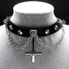 Choker Goth Satan Inverted Peter's Cross Necklace Stainless Steel PU Leather Cosplay Anime Necklaces Jewelry Gift