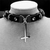 Choker Goth Satan Inverted Peter's Cross Necklace Stainless Steel PU Leather Cosplay Anime Necklaces Jewelry Gift