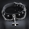 Choker Goth Satan Inverted Peter's Cross Necklace Stainless Steel PU Leather Cosplay Anime Necklaces Jewelry Gift