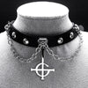 Choker Goth Satan Inverted Peter's Cross Necklace Stainless Steel PU Leather Cosplay Anime Necklaces Jewelry Gift