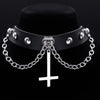 Choker Goth Satan Inverted Peter's Cross Necklace Stainless Steel PU Leather Cosplay Anime Necklaces Jewelry Gift