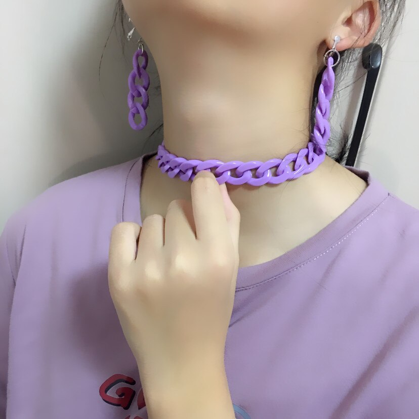Harajuku Disco 90s Lilac Collar Necklaces Ins Cool Punk Multicolor Acrylic Necklaces for Women Girl Party Gifts