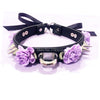 Harajuku Kawaii Punk Rock Flower Spikes Leather Collar Double Spiked Lace Up Choker Colalr Necklace