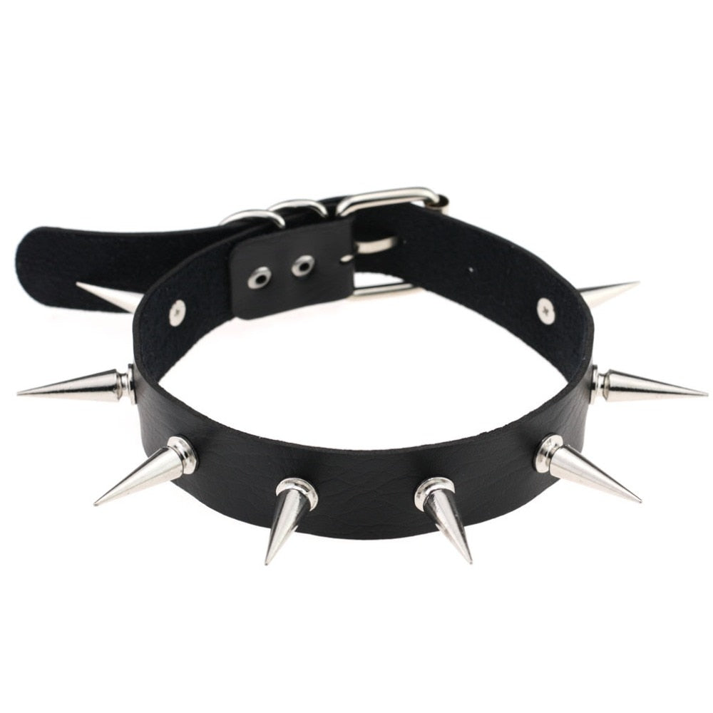 Harajuku Punk Black Spike Rivets Choker Necklace Fetish PU Leather Anime Necklaces Women Chokers Collar Bondage Harness Necklace