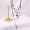 Harajuku Retro Love Peach Heart OT Buckle Necklace Geometric Creative Y-shaped tassel Three-layer Long Chain Pendant Jewelry