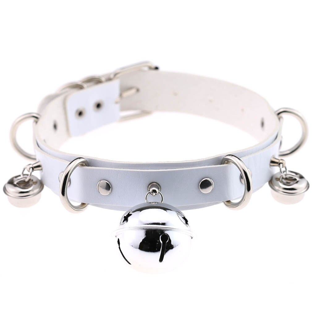 Harajuku Sexy Bell Choker Necklaces for Women Girls Cosplay Jewelry Perform Accessories Collar PU Leather Clavicle Neckband