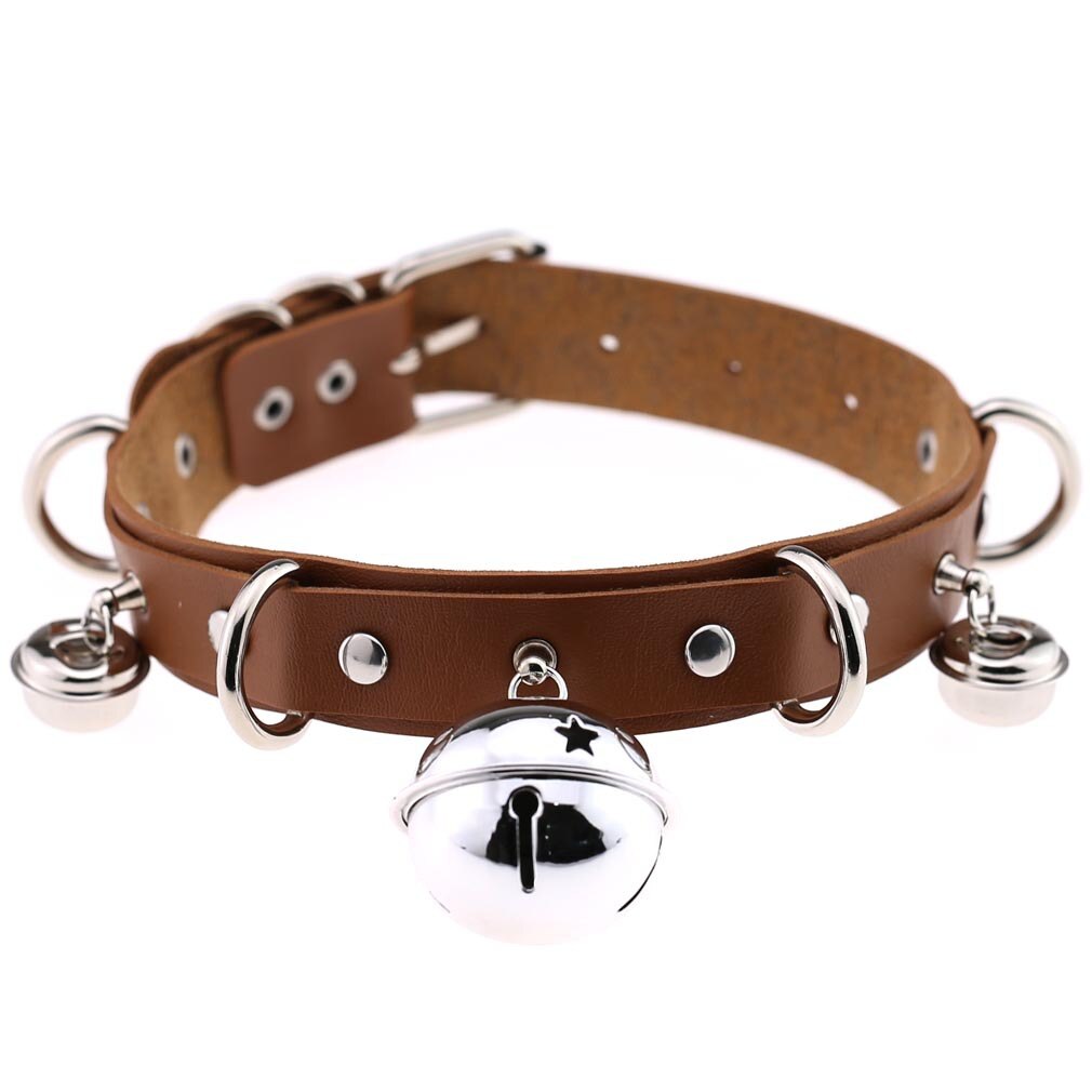 Harajuku Sexy Bell Choker Necklaces for Women Girls Cosplay Jewelry Perform Accessories Collar PU Leather Clavicle Neckband