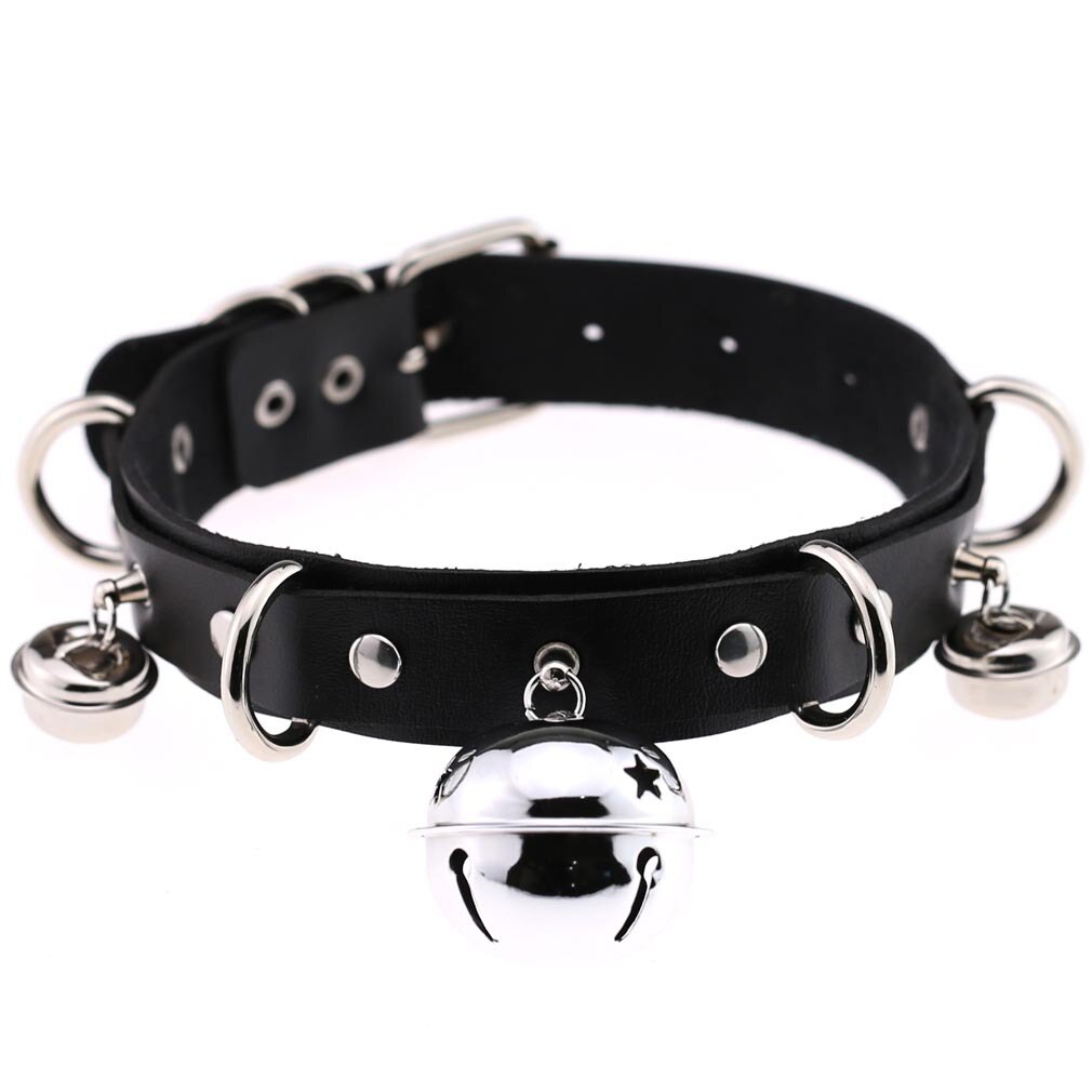 Harajuku Sexy Bell Choker Necklaces for Women Girls Cosplay Jewelry Perform Accessories Collar PU Leather Clavicle Neckband