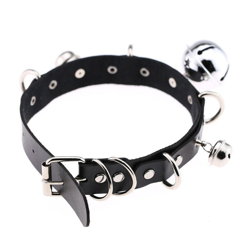 Harajuku Sexy Bell Choker Necklaces for Women Girls Cosplay Jewelry Perform Accessories Collar PU Leather Clavicle Neckband