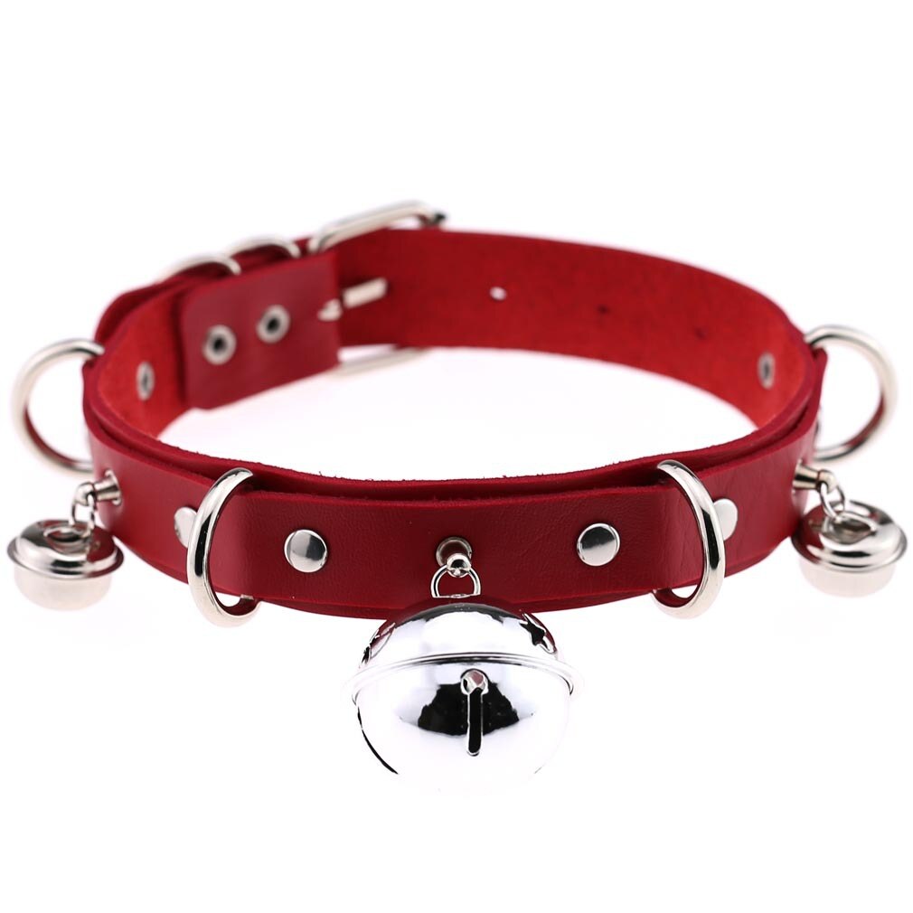 Harajuku Sexy Bell Choker Necklaces for Women Girls Cosplay Jewelry Perform Accessories Collar PU Leather Clavicle Neckband