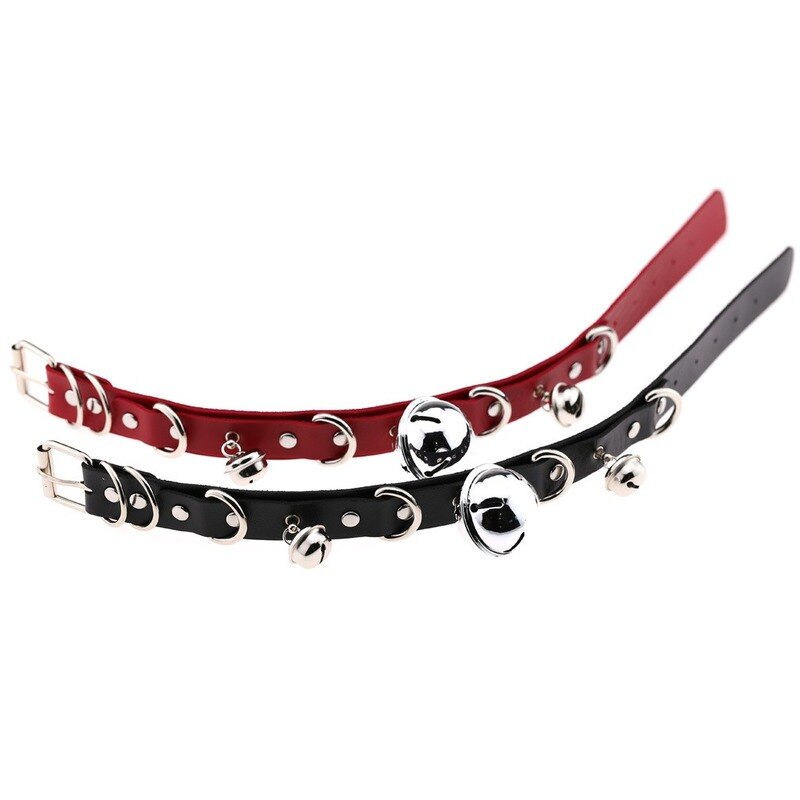 Harajuku Sexy Bell Choker Necklaces for Women Girls Cosplay Jewelry Perform Accessories Collar PU Leather Clavicle Neckband