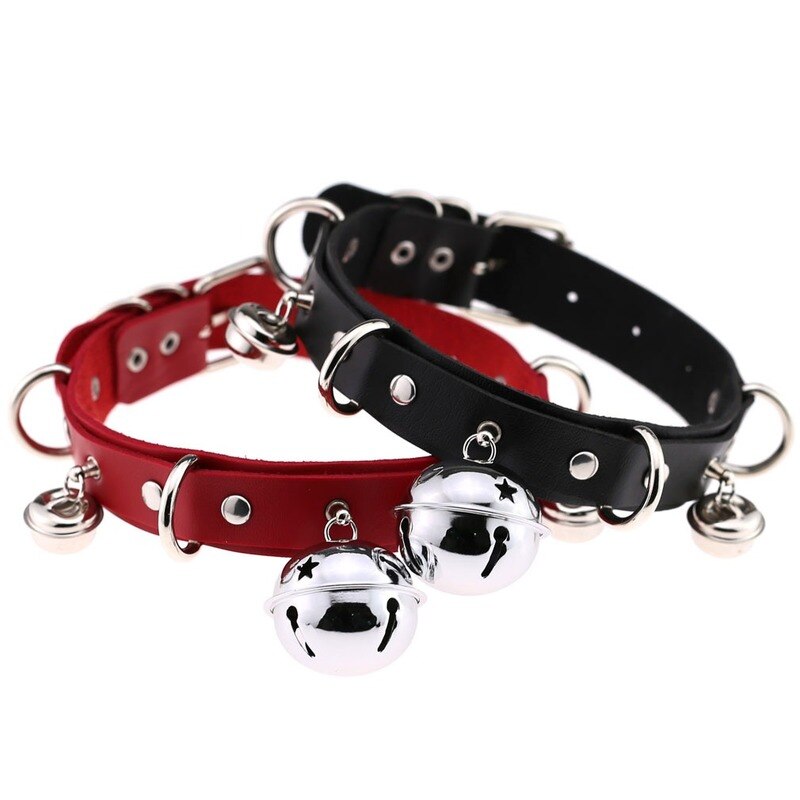 Harajuku Sexy Bell Choker Necklaces for Women Girls Cosplay Jewelry Perform Accessories Collar PU Leather Clavicle Neckband